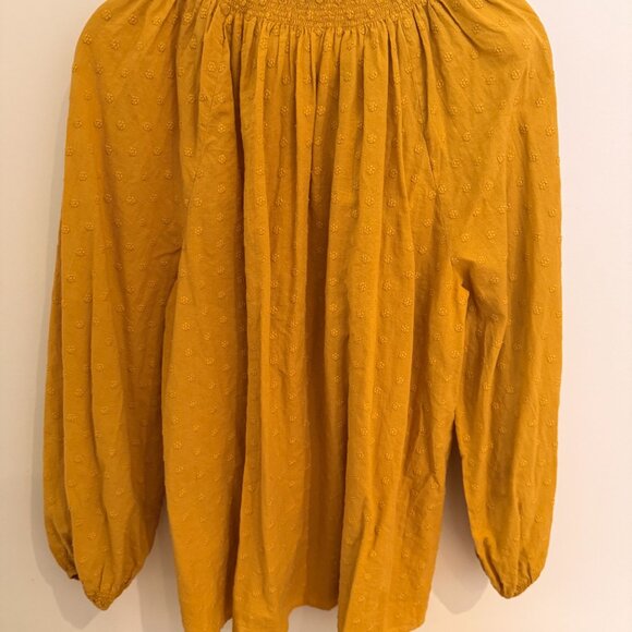 Madewell Yellow Floral Embroidered Smocked-Neck Raglan Balloon Sleeve Women's M - Picture 4 of 15